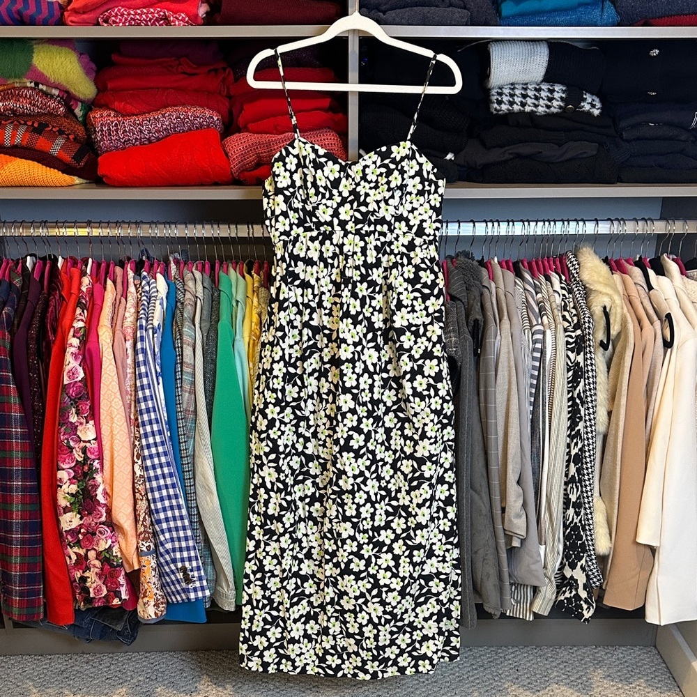 Topshop navy/white/green floral adjustable strap back zipper midi dress size 4